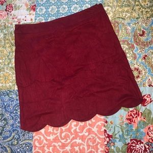 Suede Maroon Scalloped Skirt